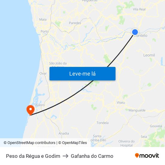 Peso da Régua e Godim to Gafanha do Carmo map