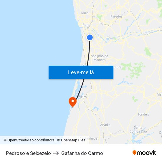 Pedroso e Seixezelo to Gafanha do Carmo map