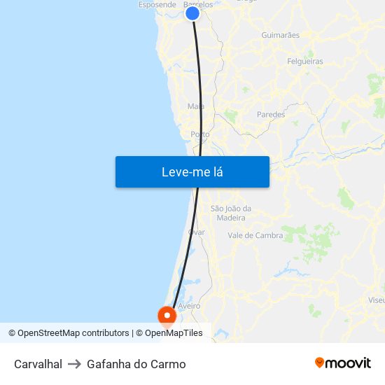 Carvalhal to Gafanha do Carmo map