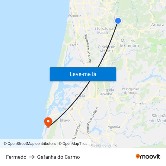 Fermedo to Gafanha do Carmo map