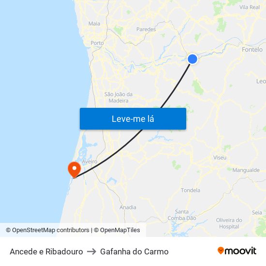 Ancede e Ribadouro to Gafanha do Carmo map