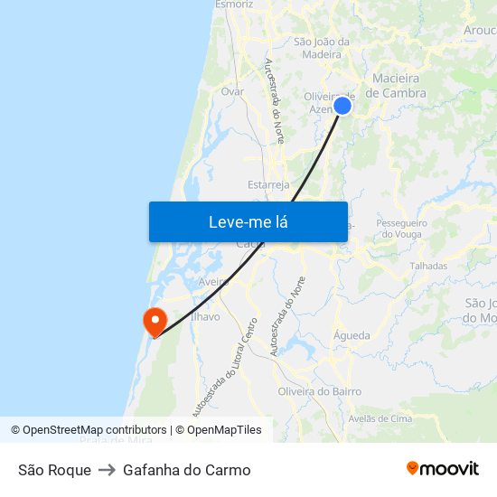 São Roque to Gafanha do Carmo map