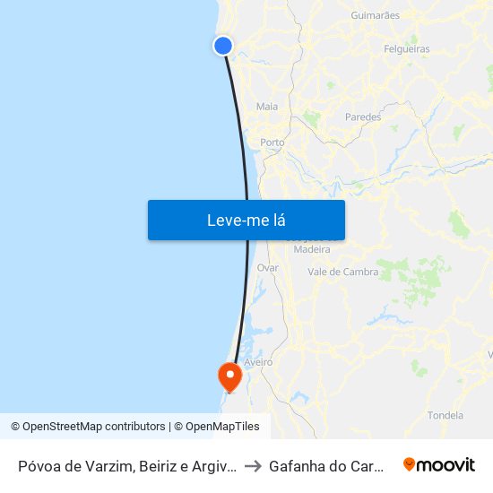 Póvoa de Varzim, Beiriz e Argivai to Gafanha do Carmo map