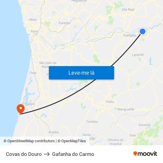 Covas do Douro to Gafanha do Carmo map