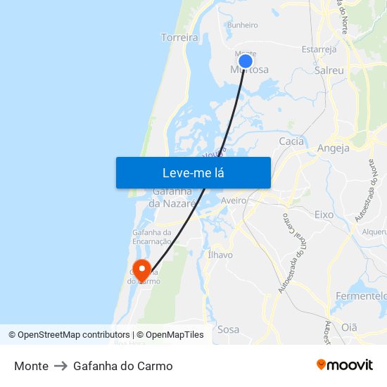 Monte to Gafanha do Carmo map