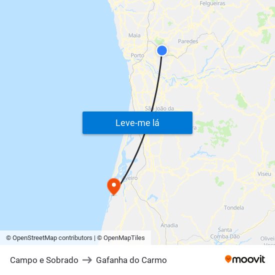 Campo e Sobrado to Gafanha do Carmo map