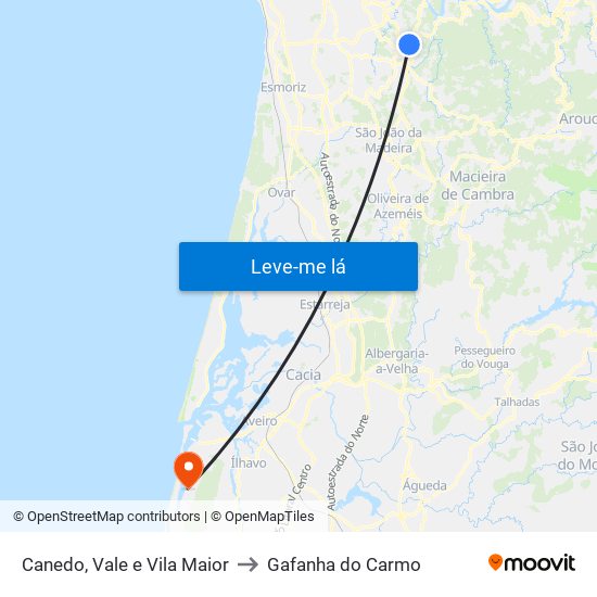 Canedo, Vale e Vila Maior to Gafanha do Carmo map