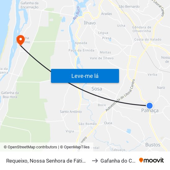 Requeixo, Nossa Senhora de Fátima e Nariz to Gafanha do Carmo map