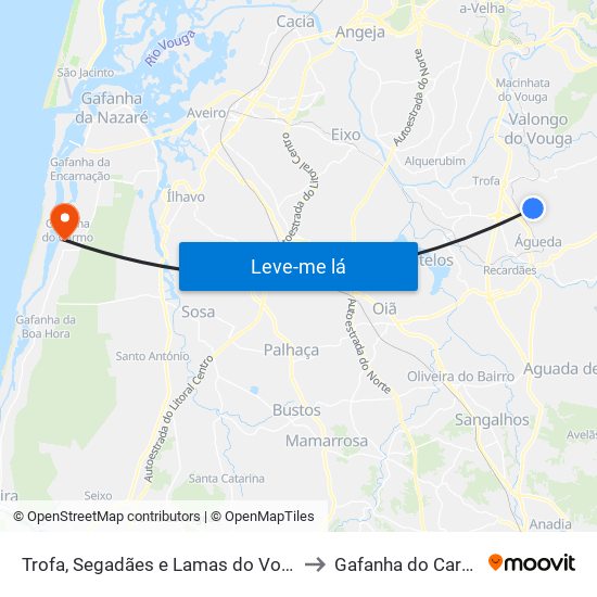 Trofa, Segadães e Lamas do Vouga to Gafanha do Carmo map