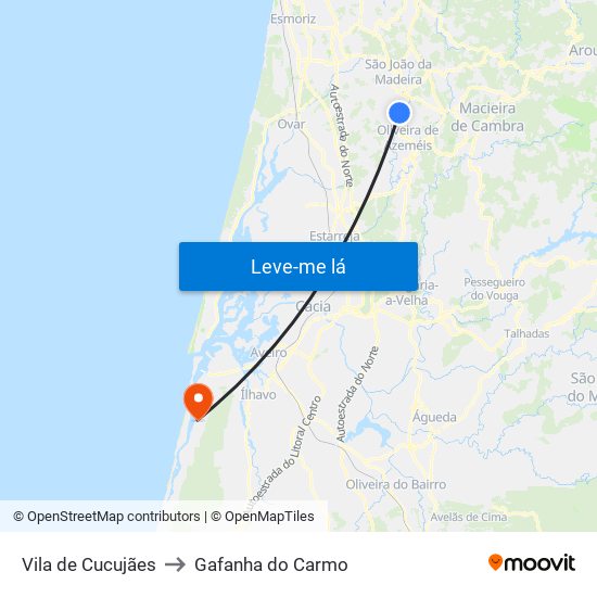 Vila de Cucujães to Gafanha do Carmo map