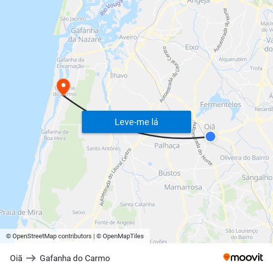 Oiã to Gafanha do Carmo map