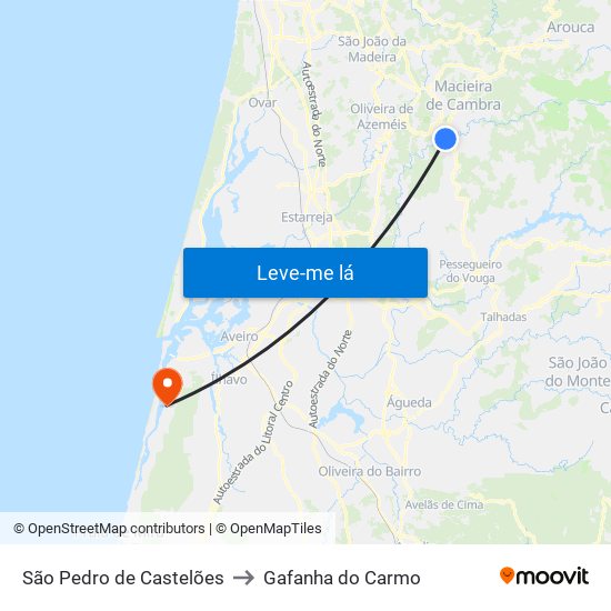 São Pedro de Castelões to Gafanha do Carmo map