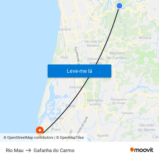 Rio Mau to Gafanha do Carmo map