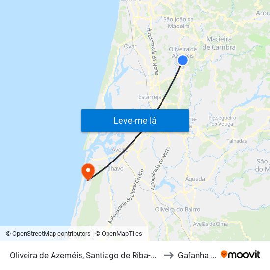 Oliveira de Azeméis, Santiago de Riba-Ul, Ul, Macinhata da Seixa e Madail to Gafanha do Carmo map