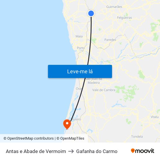 Antas e Abade de Vermoim to Gafanha do Carmo map