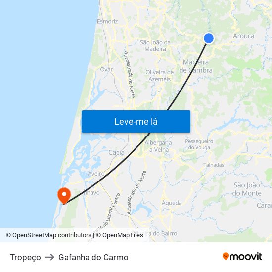 Tropeço to Gafanha do Carmo map