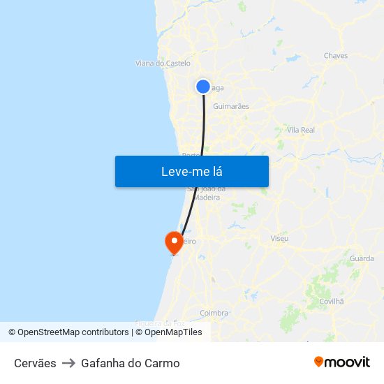 Cervães to Gafanha do Carmo map