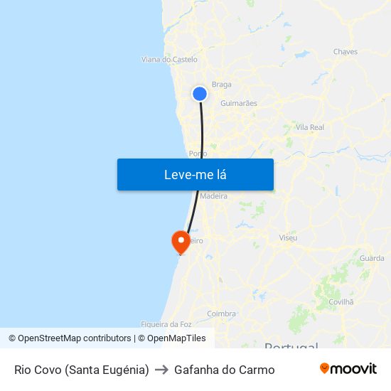 Rio Covo (Santa Eugénia) to Gafanha do Carmo map