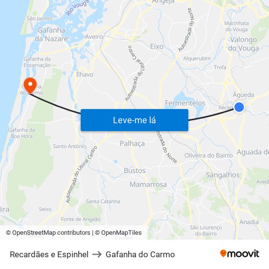 Recardães e Espinhel to Gafanha do Carmo map