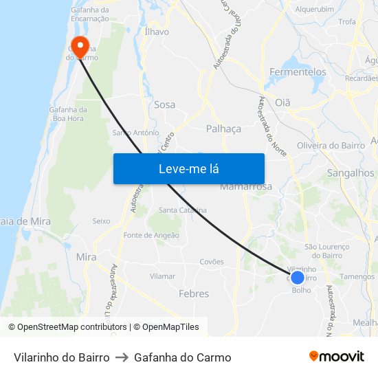 Vilarinho do Bairro to Gafanha do Carmo map