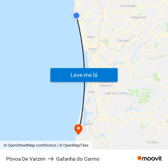 Póvoa De Varzim to Gafanha do Carmo map