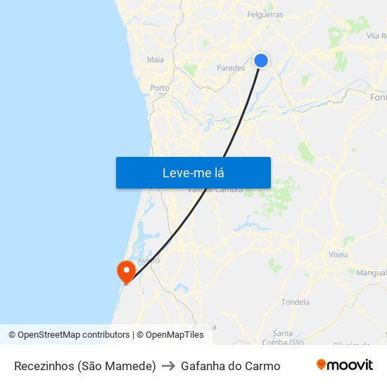 Recezinhos (São Mamede) to Gafanha do Carmo map