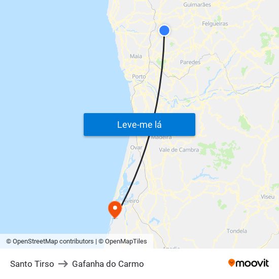Santo Tirso to Gafanha do Carmo map