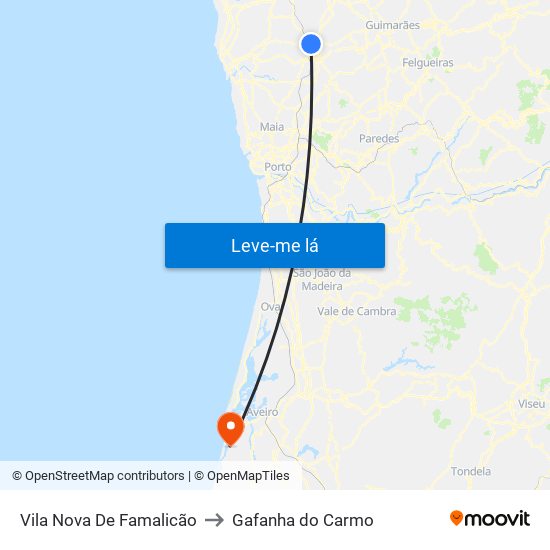 Vila Nova De Famalicão to Gafanha do Carmo map