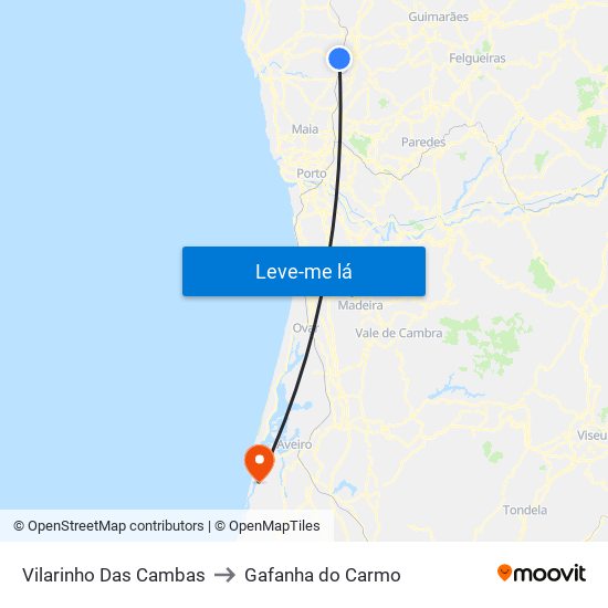Vilarinho Das Cambas to Gafanha do Carmo map