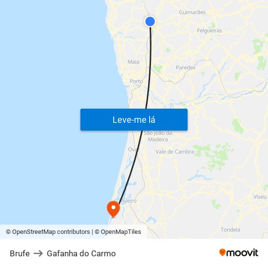 Brufe to Gafanha do Carmo map