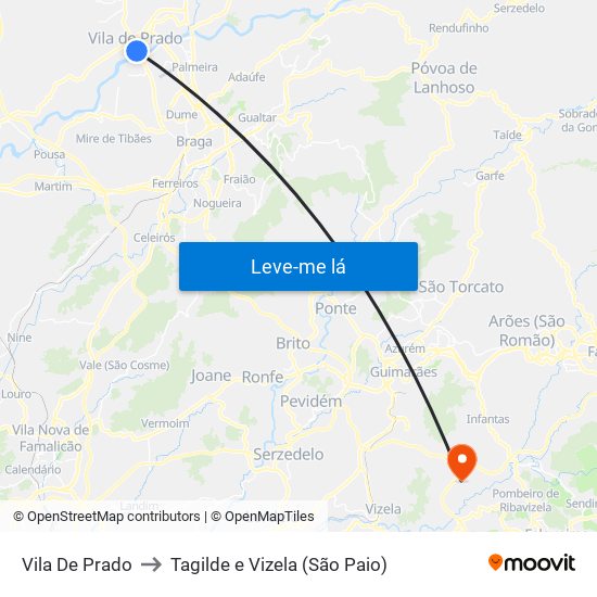 Vila De Prado to Tagilde e Vizela (São Paio) map