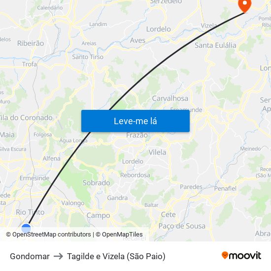 Gondomar to Tagilde e Vizela (São Paio) map