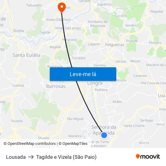 Lousada to Tagilde e Vizela (São Paio) map