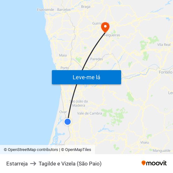 Estarreja to Tagilde e Vizela (São Paio) map