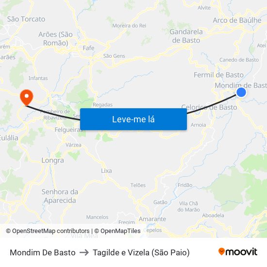 Mondim De Basto to Tagilde e Vizela (São Paio) map