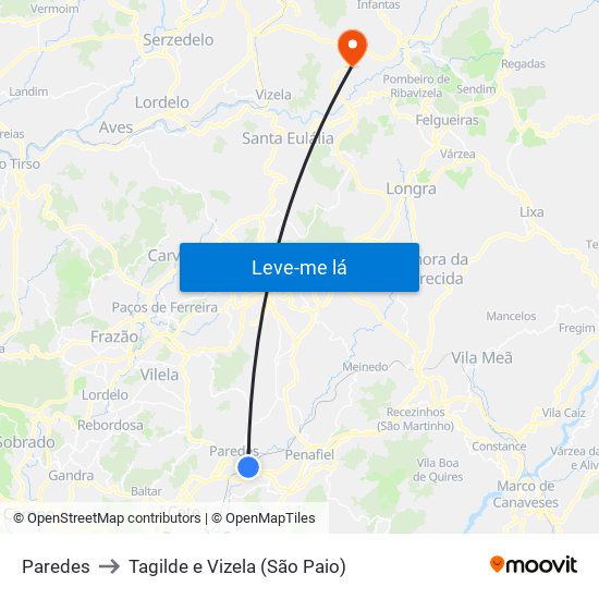 Paredes to Tagilde e Vizela (São Paio) map