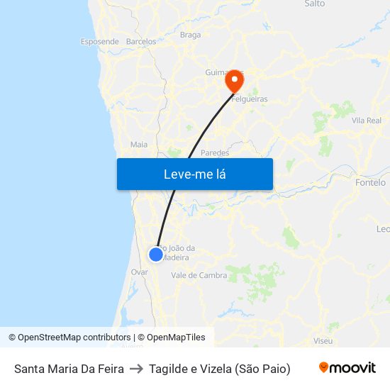 Santa Maria Da Feira to Tagilde e Vizela (São Paio) map