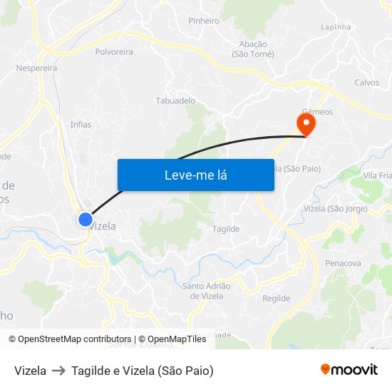 Vizela to Tagilde e Vizela (São Paio) map