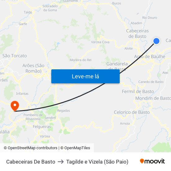 Cabeceiras De Basto to Tagilde e Vizela (São Paio) map