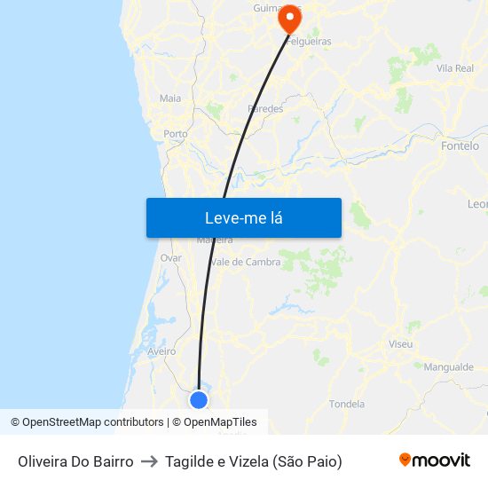 Oliveira Do Bairro to Tagilde e Vizela (São Paio) map