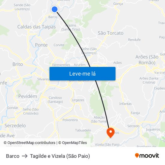 Barco to Tagilde e Vizela (São Paio) map