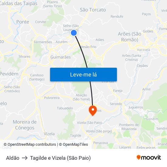 Aldão to Tagilde e Vizela (São Paio) map