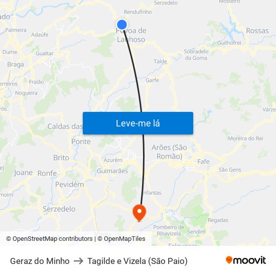 Geraz do Minho to Tagilde e Vizela (São Paio) map