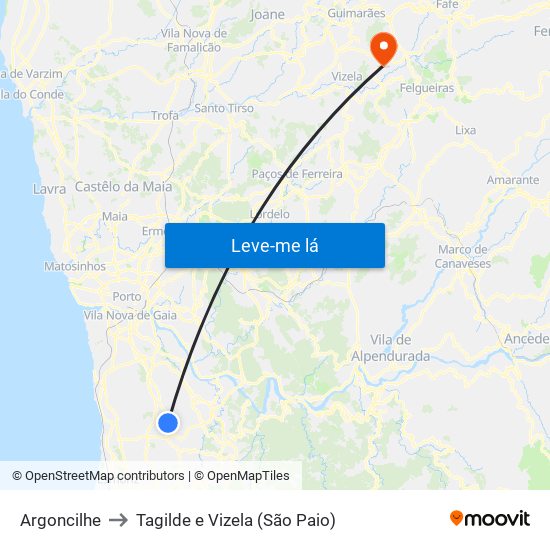 Argoncilhe to Tagilde e Vizela (São Paio) map