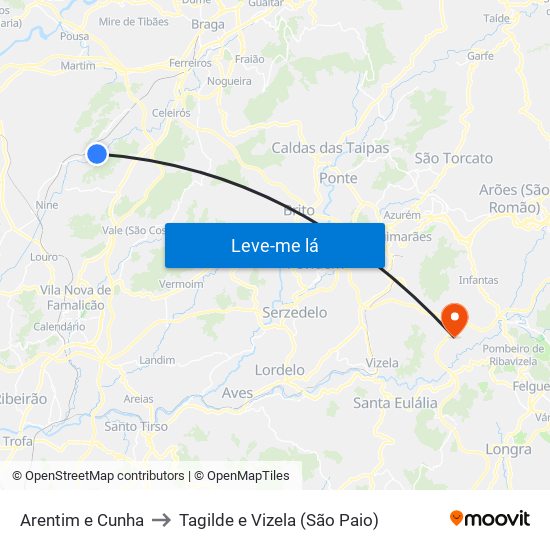 Arentim e Cunha to Tagilde e Vizela (São Paio) map