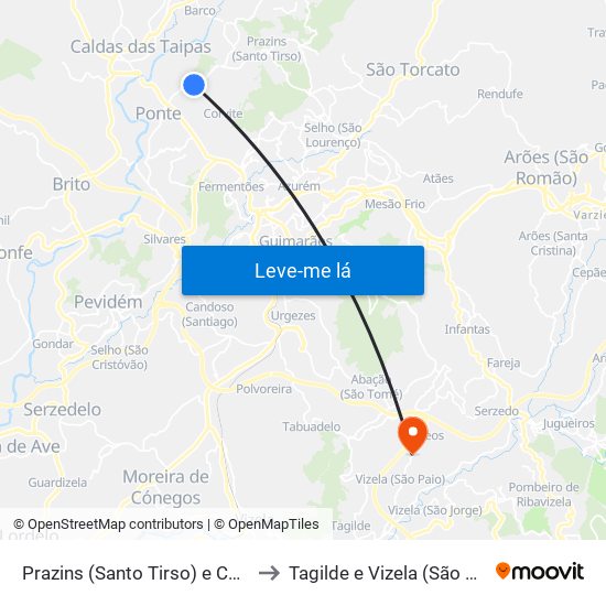 Prazins (Santo Tirso) e Corvite to Tagilde e Vizela (São Paio) map