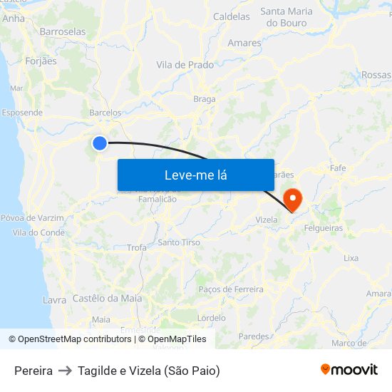 Pereira to Tagilde e Vizela (São Paio) map