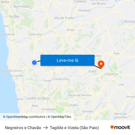 Negreiros e Chavão to Tagilde e Vizela (São Paio) map