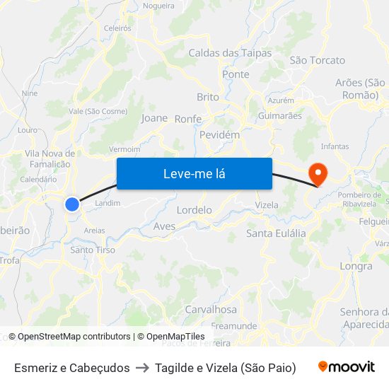 Esmeriz e Cabeçudos to Tagilde e Vizela (São Paio) map