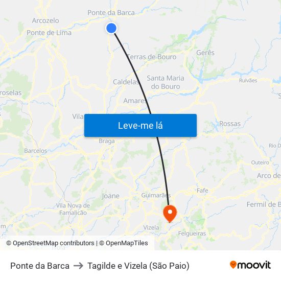 Ponte da Barca to Tagilde e Vizela (São Paio) map